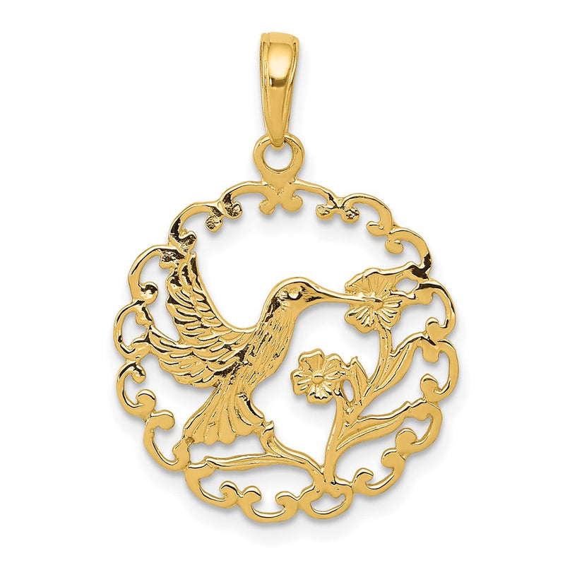 10K Gelbgold Hummingbird in Rund Rahmen Anhänger