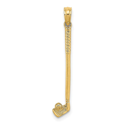 10K Gelbgold 3-d Einfach Golf Club mit Kugel Charm