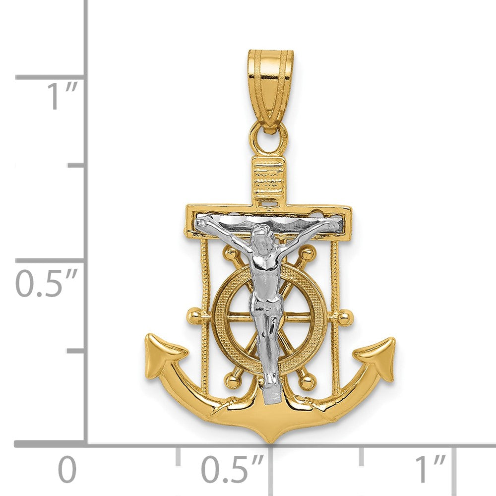 10K Bicolor Diamantiert Marine Kreuz Anhänger