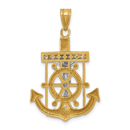 10K Bicolor Diamantiert Marine Kreuz Anhänger