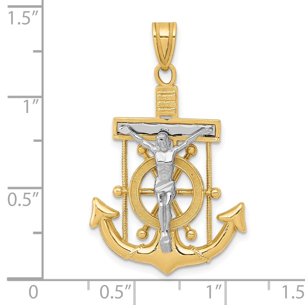 10K Bicolor Diamantiert Marine Kreuz Anhänger