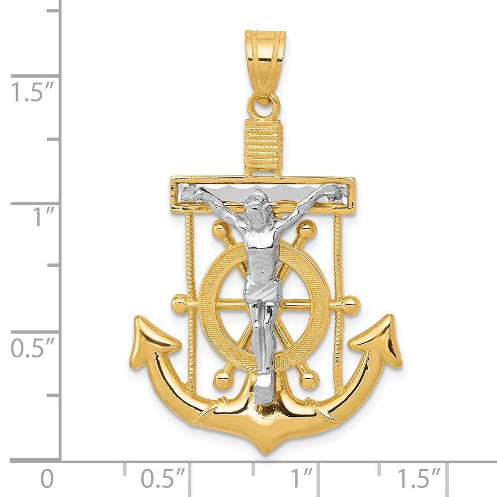 10K Bicolor Diamantiert Marine Kreuz Anhänger
