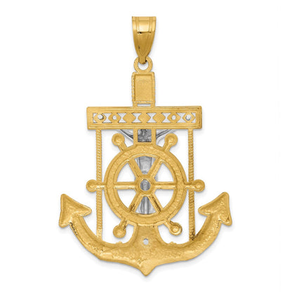 10K Bicolor Diamantiert Marine Kreuz Anhänger