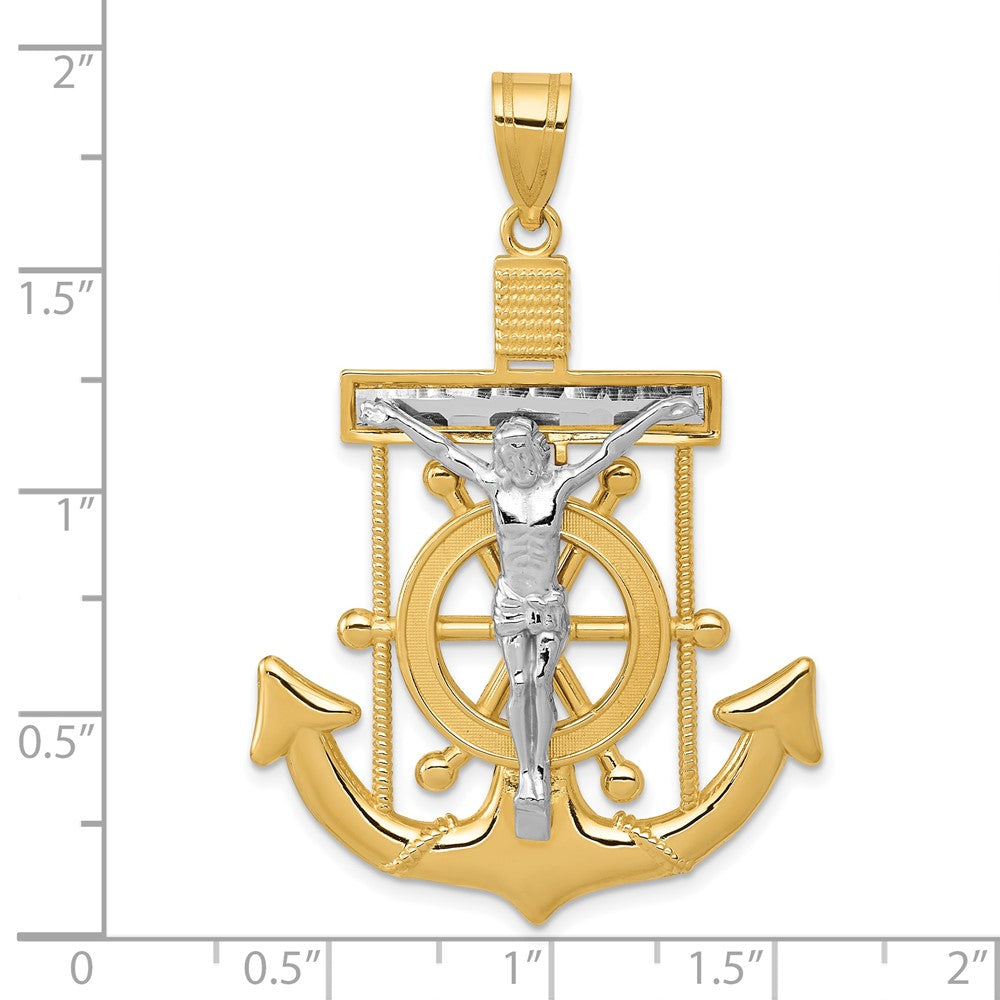 10K Bicolor Diamantiert Marine Kreuz Anhänger