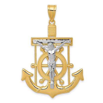 10K Bicolor Diamantiert Marine Kreuz Anhänger