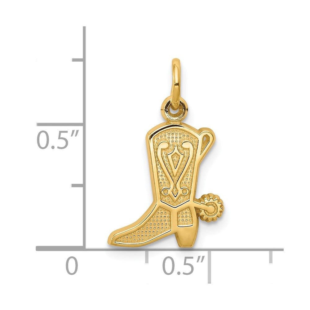 10K Gelbgold Massiv Poliert Cowboy Boot Charm