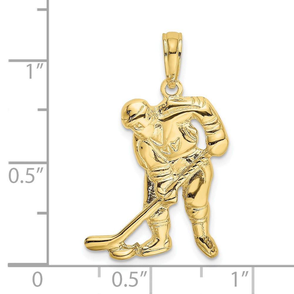 10K Gelbgold Hockey Player mit Stick und Puck Charm