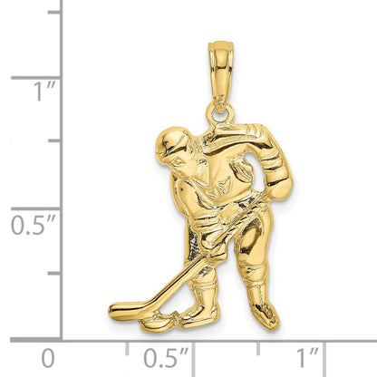 10K Gelbgold Hockey Player mit Stick und Puck Charm