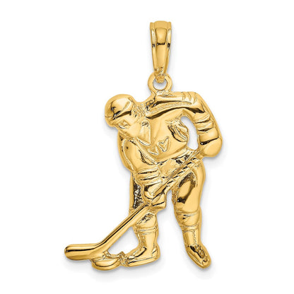 10K Gelbgold Hockey Player mit Stick und Puck Charm