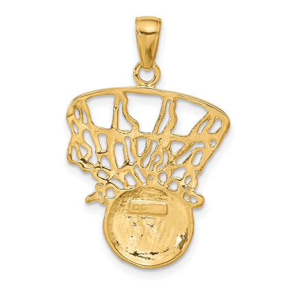 10K Gelbgold 10K Swoosh Basketball und Net Anhänger