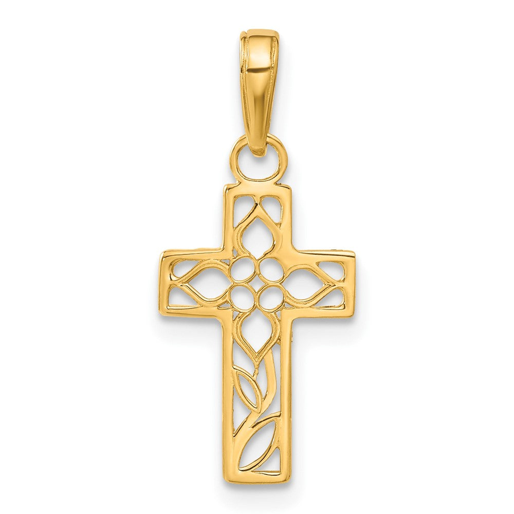 10K Gelbgold Diamantiert Filigran Kreuz Anhänger