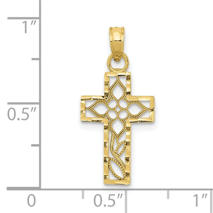 10K Gelbgold Diamantiert Filigran Kreuz Anhänger