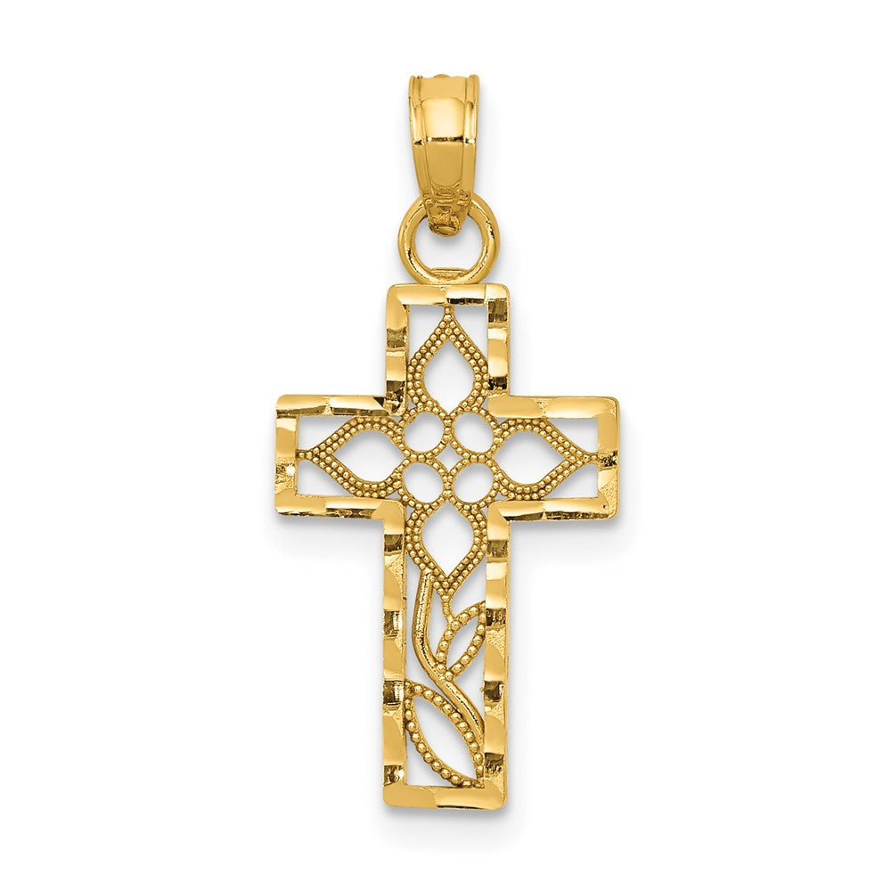 10K Gelbgold Diamantiert Filigran Kreuz Anhänger