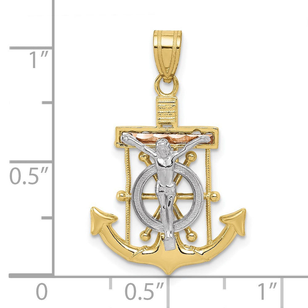 10K Tricolor Diamantiert mit Strukturiert Marine Kreuz Anhänger