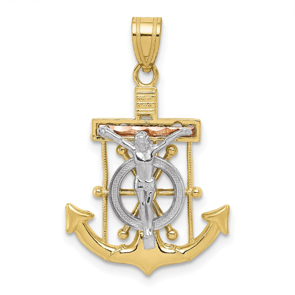 10K Tricolor Diamantiert mit Strukturiert Marine Kreuz Anhänger