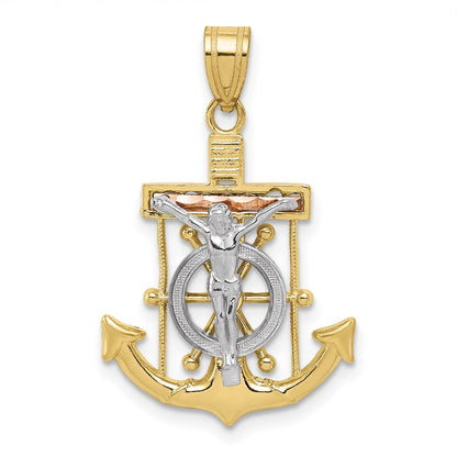 10K Tricolor Diamantiert mit Strukturiert Marine Kreuz Anhänger