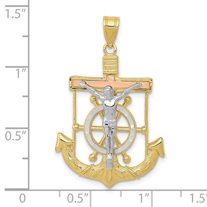 10K Tricolor Diamantiert mit Strukturiert Marine Kreuz Anhänger