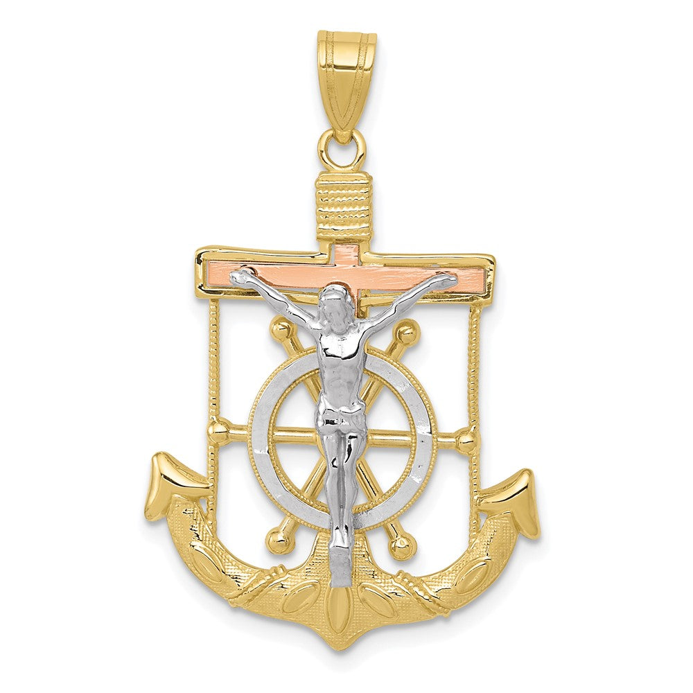10K Tricolor Diamantiert mit Strukturiert Marine Kreuz Anhänger