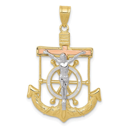10K Tricolor Diamantiert mit Strukturiert Marine Kreuz Anhänger