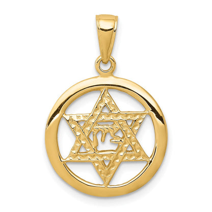 10K Gelbgold Jewish Chi in Stern Of David Anhänger
