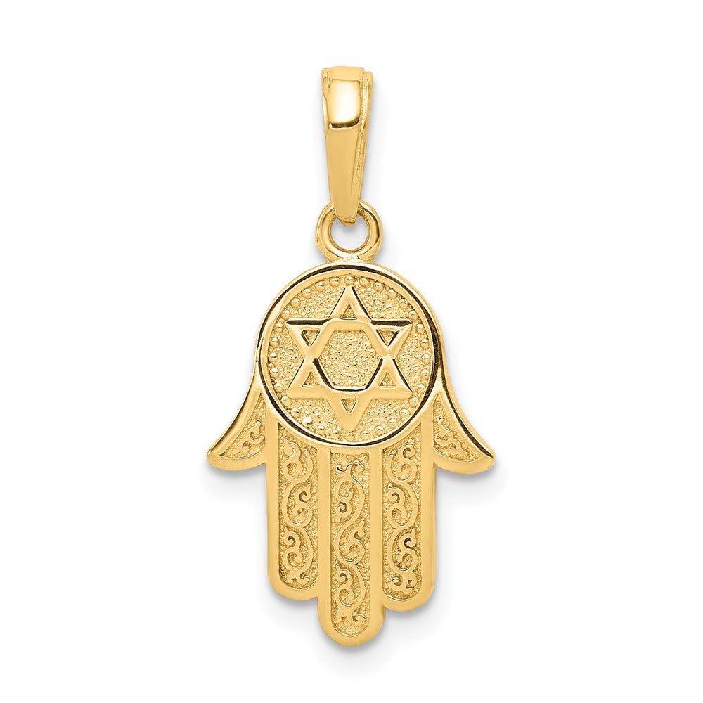 10K Gelbgold 10K Hamsa mit Stern Of David Anhänger
