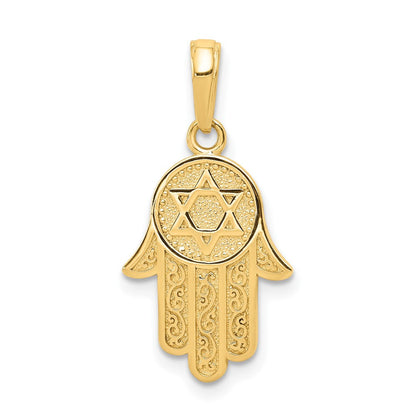 10K Gelbgold 10K Hamsa mit Stern Of David Anhänger