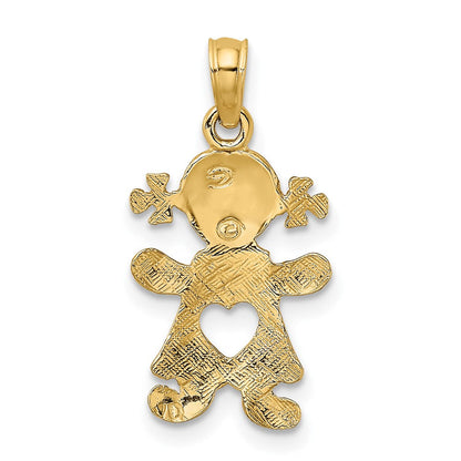 10K Gelbgold Playful Mädchen mit Ausgeschnitten Herz Charm
