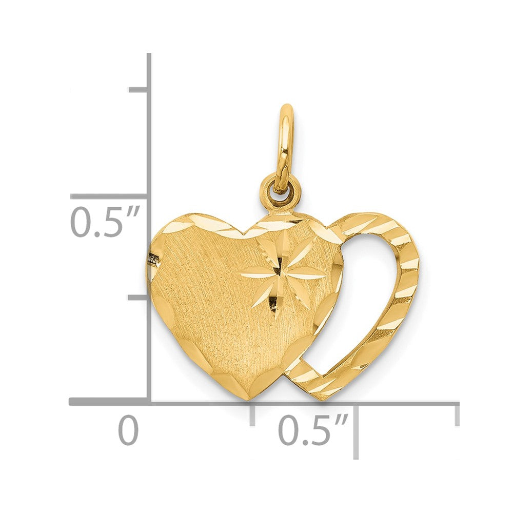 10K Gelbgold Massiv Diamantiert Doppelt Herz Charm