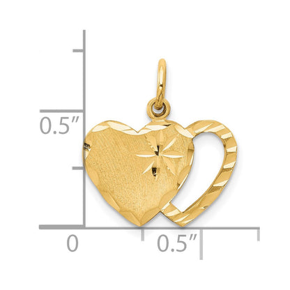 10K Gelbgold Massiv Diamantiert Doppelt Herz Charm