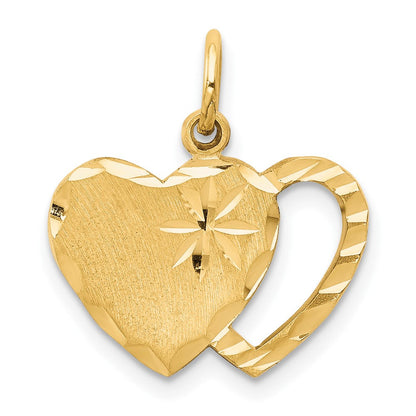 10K Gelbgold Massiv Diamantiert Doppelt Herz Charm