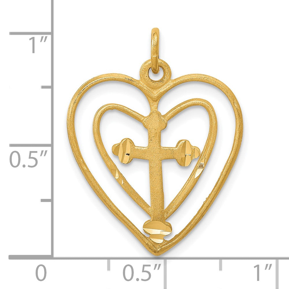 10K Gelbgold Kreuz in Herz Charm