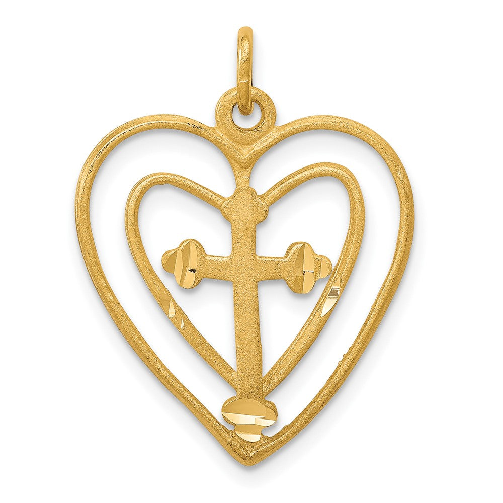 10K Gelbgold Kreuz in Herz Charm
