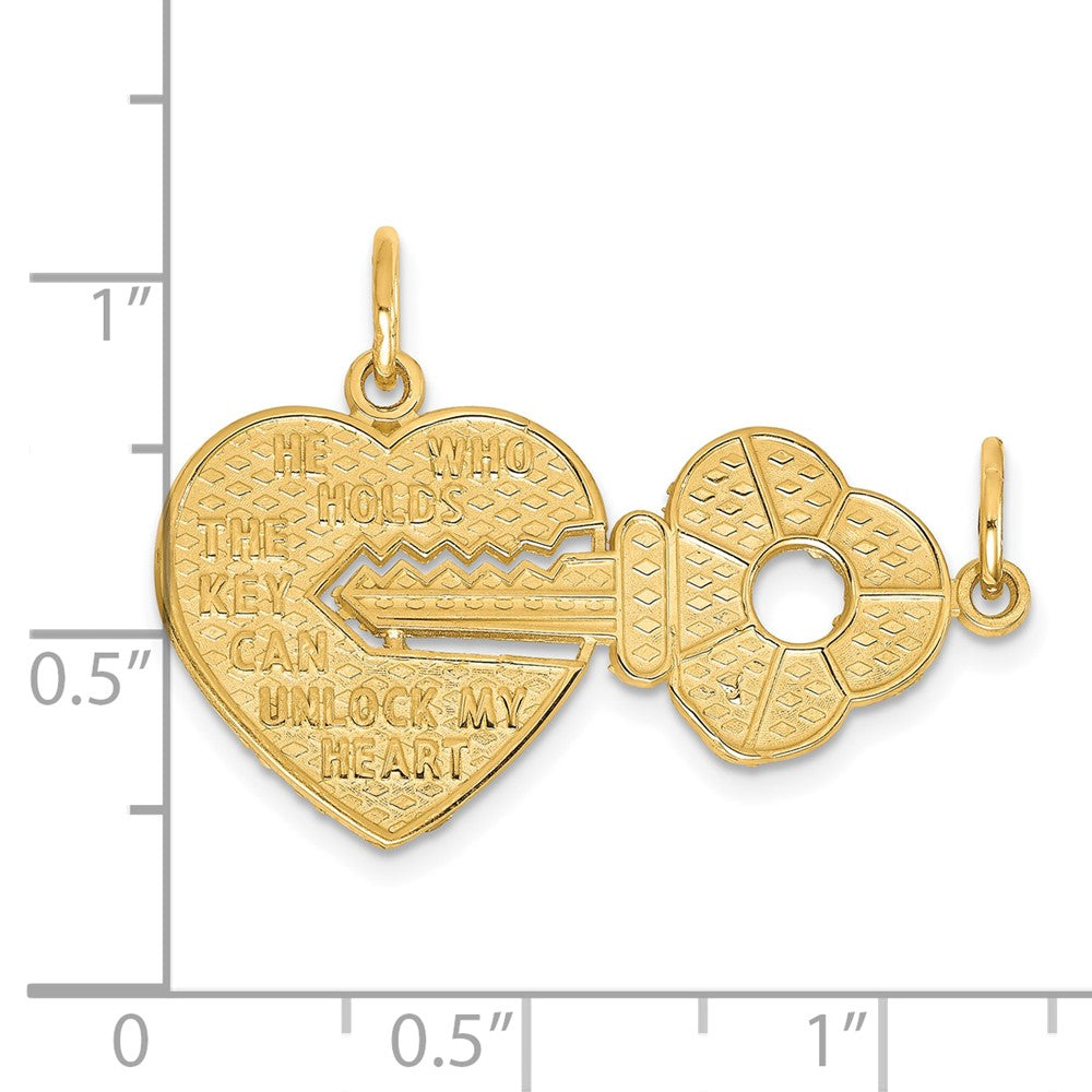 10K Gelbgold Herz- und Schlüssel-Charm zum Auseinandernehmen
