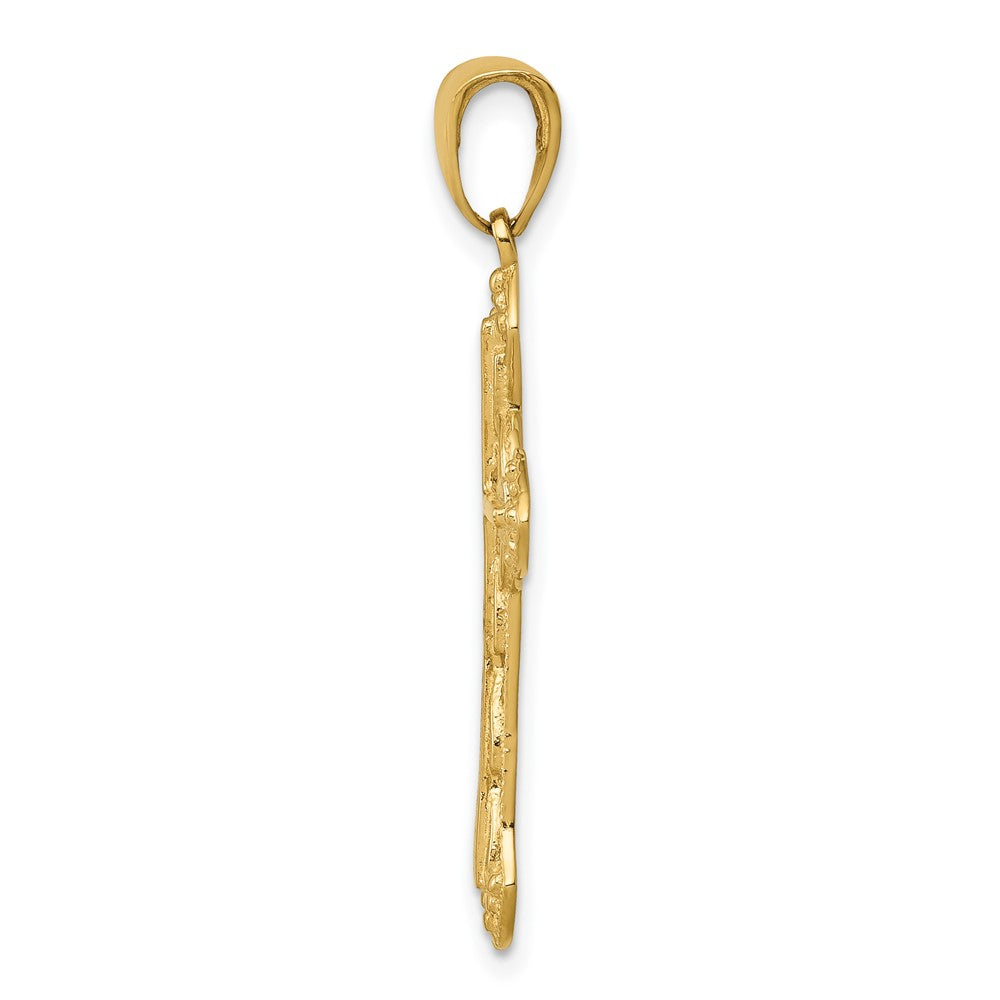 10K Gelbgold 10K Stick Kreuz auf Ornate Anhänger
