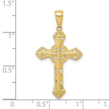 10K Gelbgold 10K Stick Kreuz auf Ornate Anhänger
