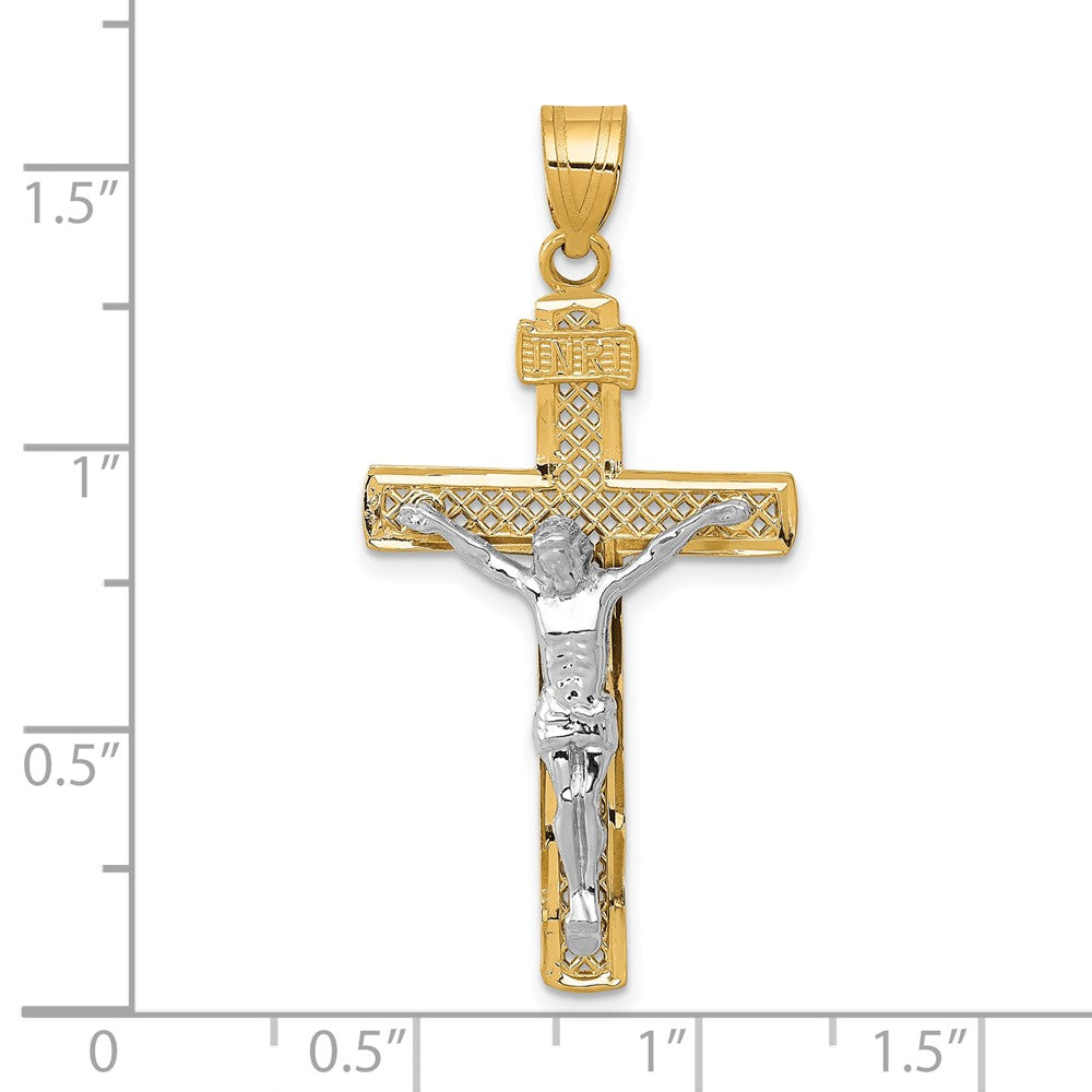 10K Bicolor 10K Diamantiert Groß Block Lattice Kreuz mit Kruzifix Anhänger