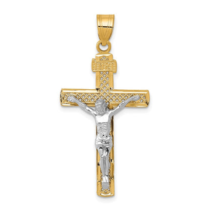10K Bicolor 10K Diamantiert Groß Block Lattice Kreuz mit Kruzifix Anhänger