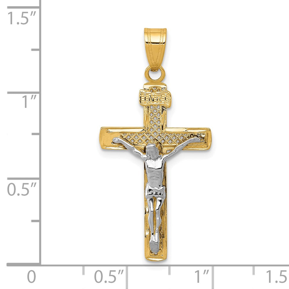 10K Bicolor 10K Diamantiert Mittel Block Lattice Kreuz mit Kruzifix Anhänger