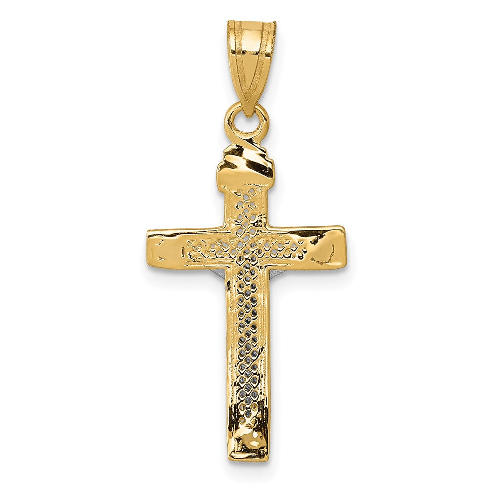 10K Bicolor 10K Diamantiert Klein Block Lattice Kreuz mit Kruzifix Anhänger