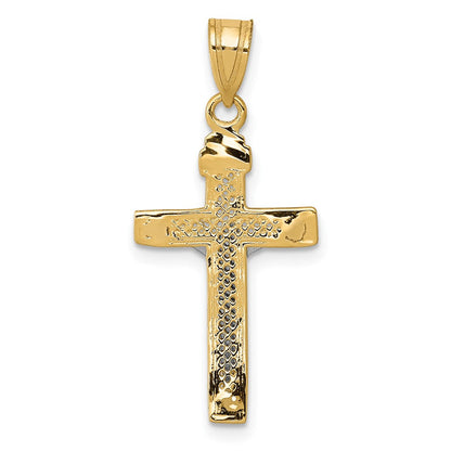 10K Bicolor 10K Diamantiert Klein Block Lattice Kreuz mit Kruzifix Anhänger