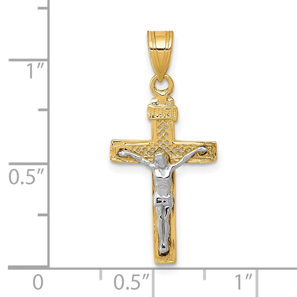 10K Bicolor 10K Diamantiert Klein Block Lattice Kreuz mit Kruzifix Anhänger