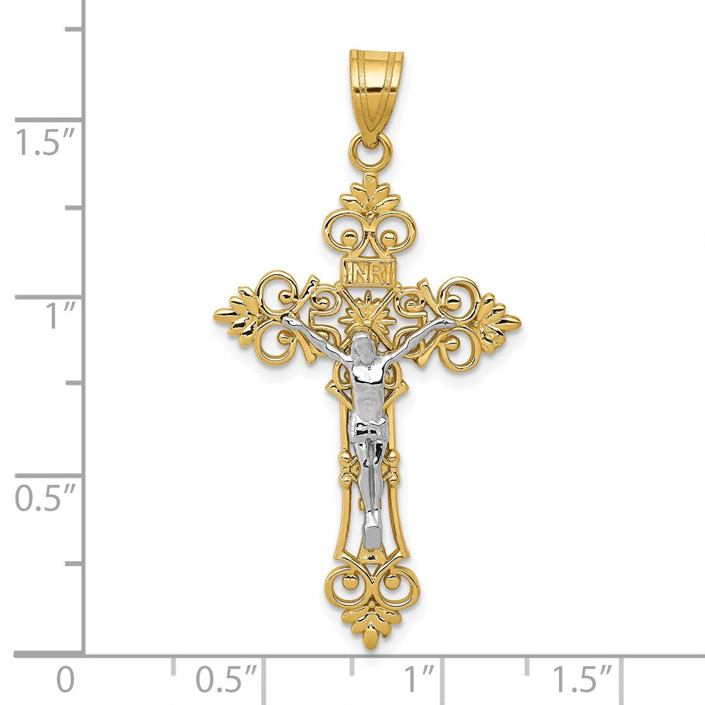 10K Bicolor 10K Groß Lacey-edged Inri Kruzifix Anhänger