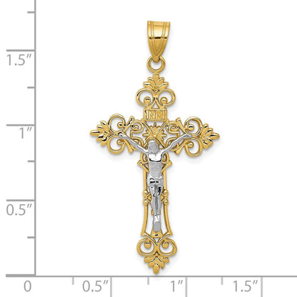 10K Bicolor 10K Groß Lacey-edged Inri Kruzifix Anhänger