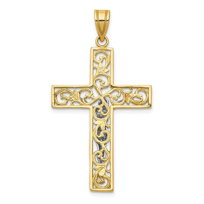 10K Bicolor 10K Diamantiert Groß Block Filigran Kreuz mit Kruzifix Anhänger