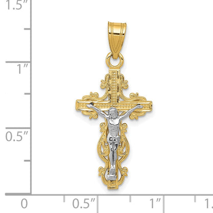 10K Bicolor 10K Klein Schmal Kreuz mit Kruzifix Anhänger