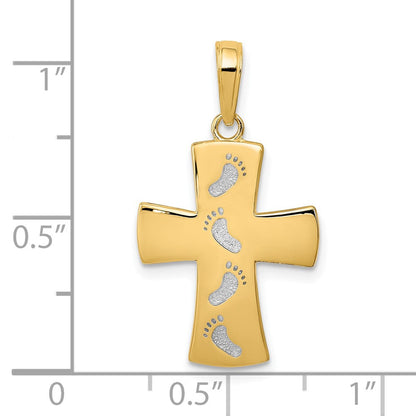 10K Gelb mit Rhodium 10K mit Rhodium Kreuz mit Footprints Anhänger