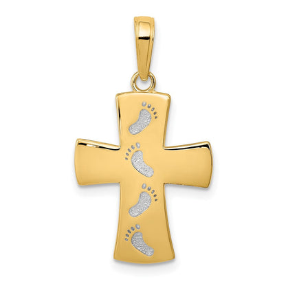 10K Gelb mit Rhodium 10K mit Rhodium Kreuz mit Footprints Anhänger