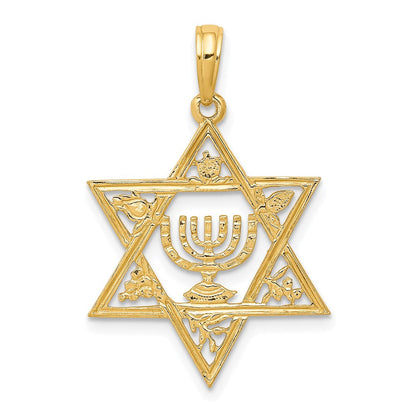 10K Gelbgold 10K Stern Of David mit Menorah Anhänger
