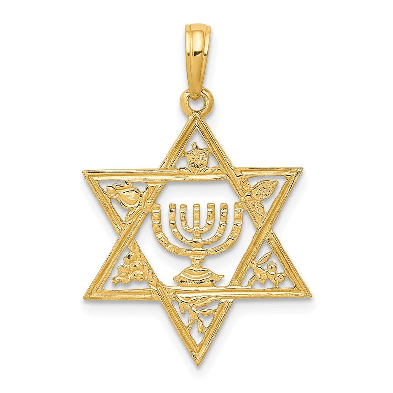10K Gelbgold 10K Stern Of David mit Menorah Anhänger
