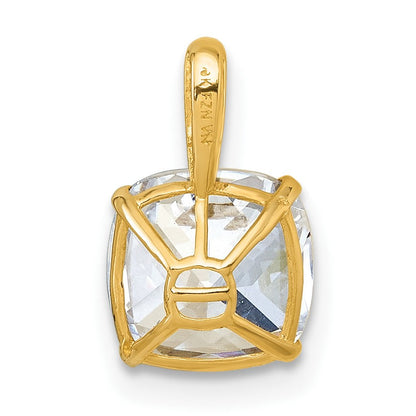 10K Gelbgold Poliert 8.00mm Kissen-cut Zirkonia Solitär Anhänger